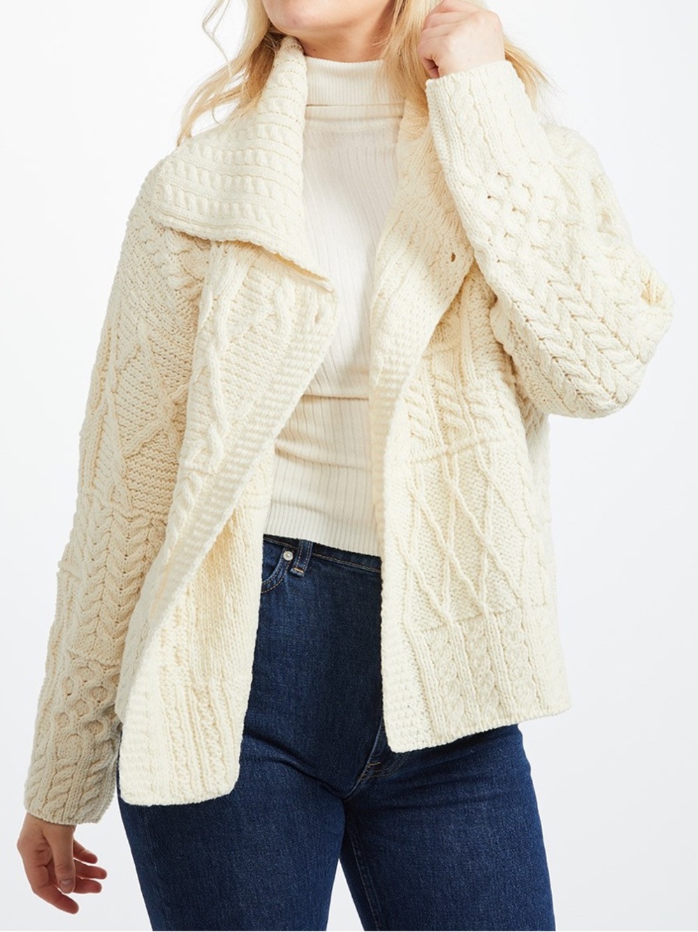Blarney Woolen Mills One Button Aran Cardigan Irish Wool Fisherman Size S NWT - Picture 5 of 15